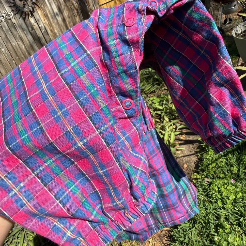 Vintage Baby B’Gosh Plaid Bubble Romper 6–9M USA Made Kitty Patch Pink Tartan